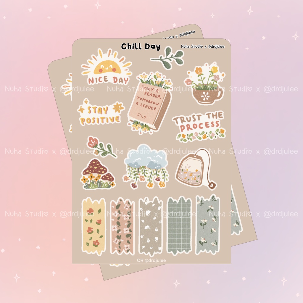 

Sticker by drdjulee | Chill Day Nice Day Positive Mushroom Washi Tape Book Buku Flower Bunga | Aesthetic Sticker Estetik Stiker HP Laptop Botol Cute Waterproof Scrapbook Diary Journal Bujo Anti Air