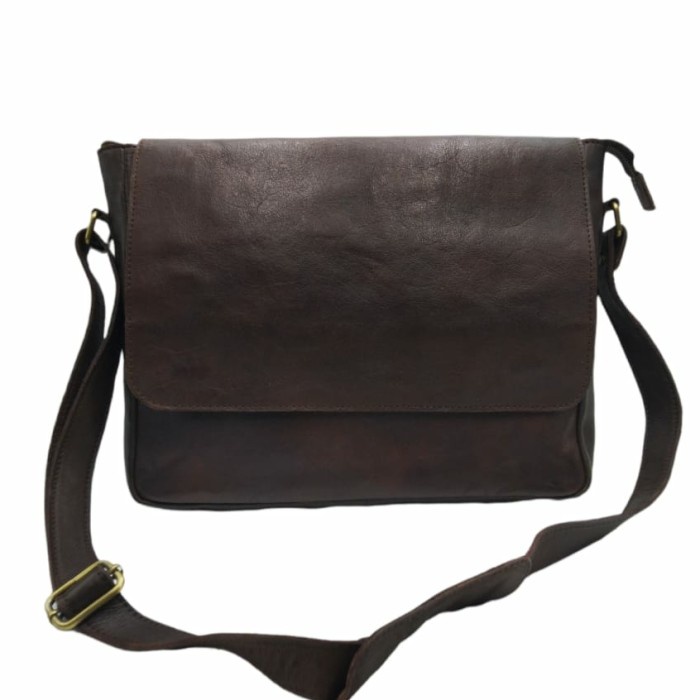 Terlaris Tas Postman Kulit Sapi Asli Darkbrown 14 Inchi
