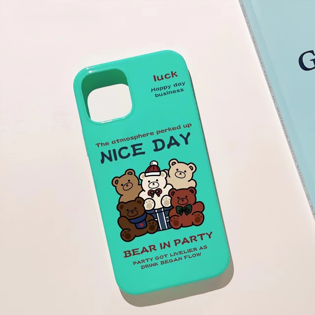 IPHONE Ins Pola Beruang Cocok Untuk Iphone14 14pro 14plus 13 13mini 13pro 13prm iPhone12 7Plus 8Plus Xr XS 13 12mini Pro Max Empat Sudut Casing Ponsel Tahan Guncangan