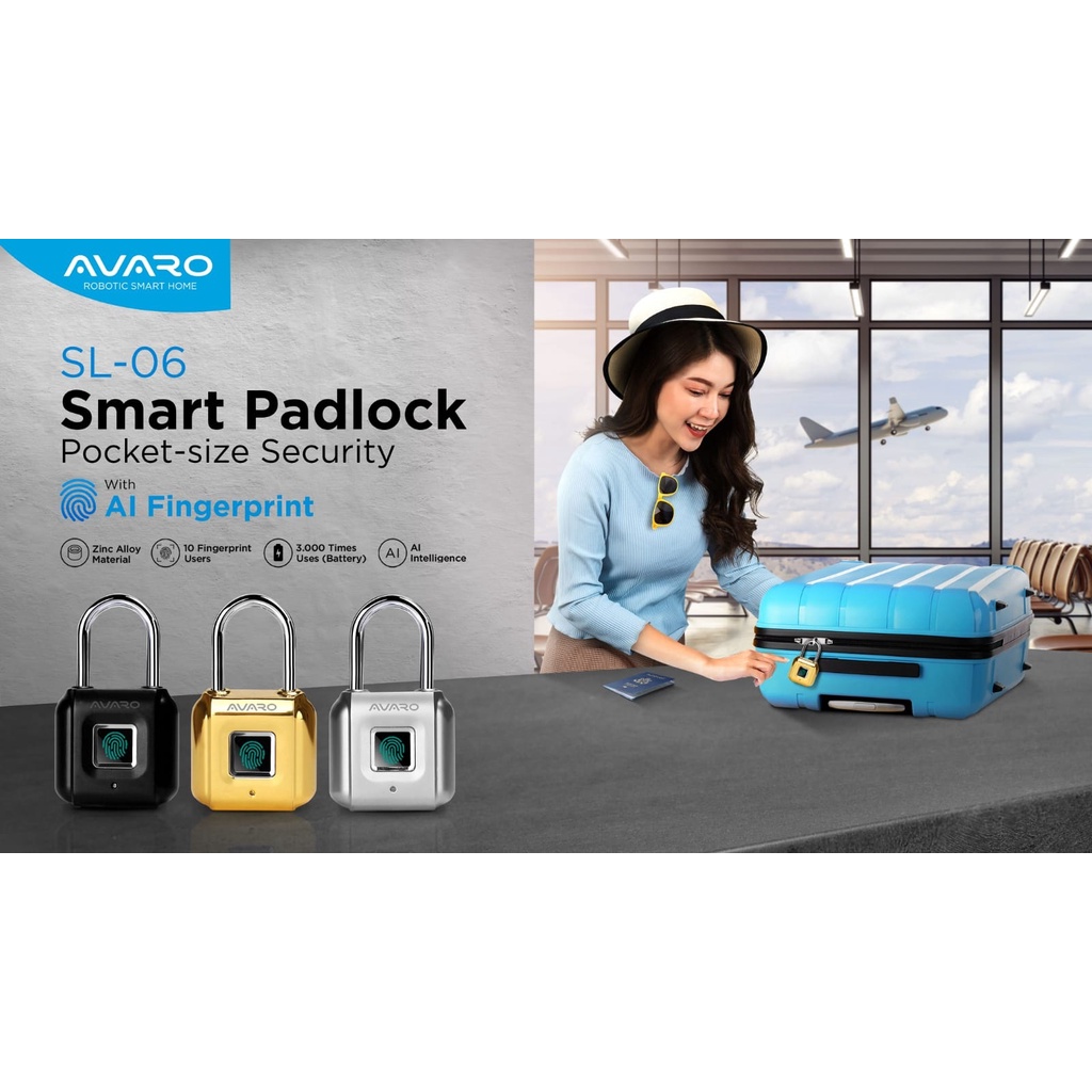 AVARO SL06 SMART PADLOCK WITH AI FINGERPRINT │GEMBOK KOPER SIDIK JARI