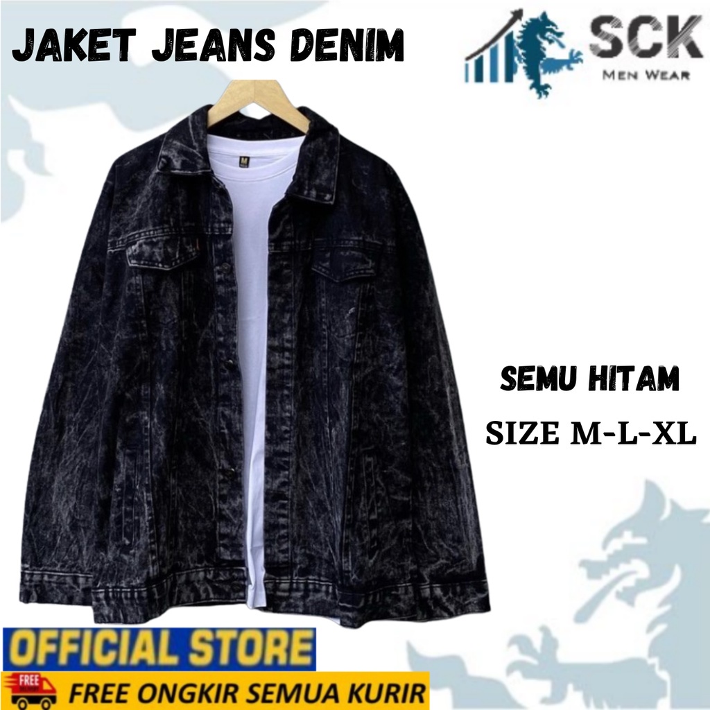 Jaket Jeans ESKRGOTS Pria Wanita JUMBO Standar Denim Warna Biru Hitam ukuran M-XL Reguler / Pakaian Laki Perempuan - sckmenwear GROSIR