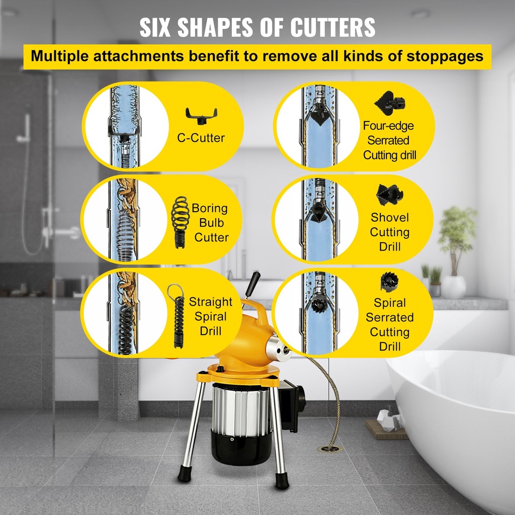 ⚡1 Years Warranty⚡Solusi Saluran Mampet Mesin Bor Pembersih Pelancar Pipa Mampet Tanpa Bongkar Bangunan Electric Drain cleaner machine with 20 Meters Snake Cables MMY