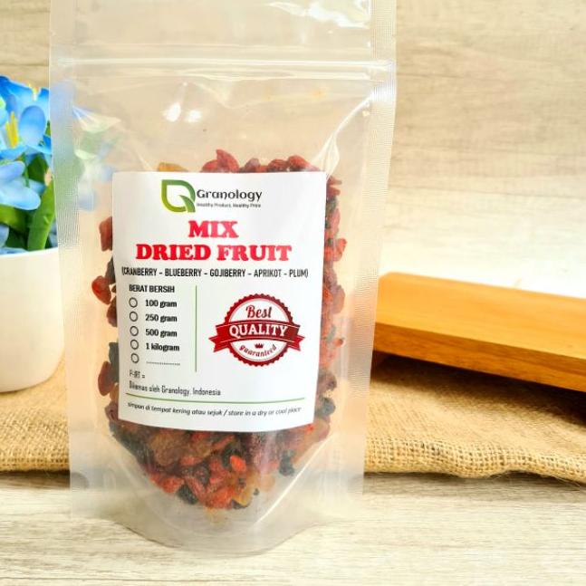 

☏ Mix Fruit 250 gram (Blueberry, Cranberry, Gojiberry, Aprikot dan Plum) by Granology ♠