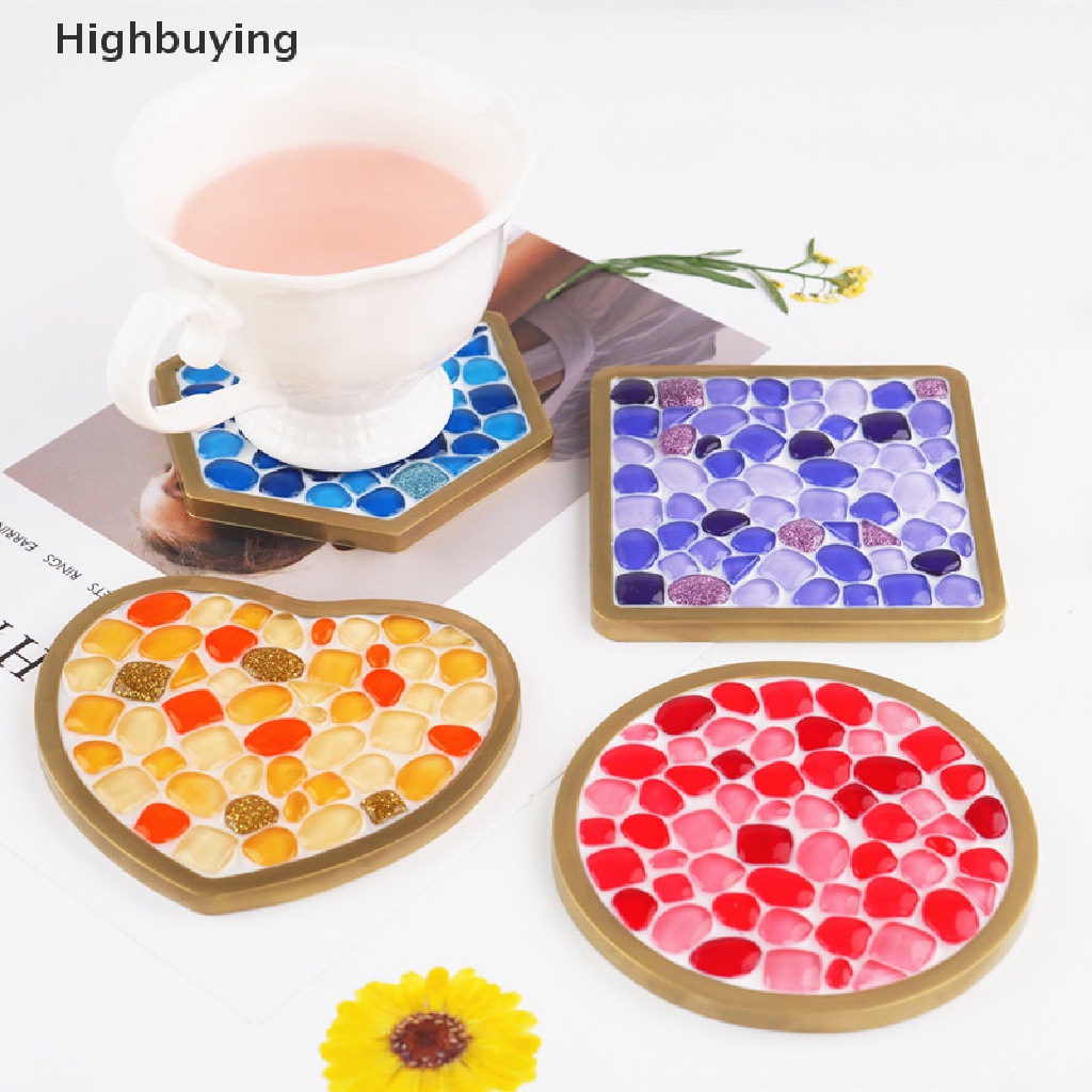 Hbid Cetakan Silikon DIY Kristal Epoxy Resin Mold Bulat Persegi Tidak Teratur Mosaik Coaster Glory