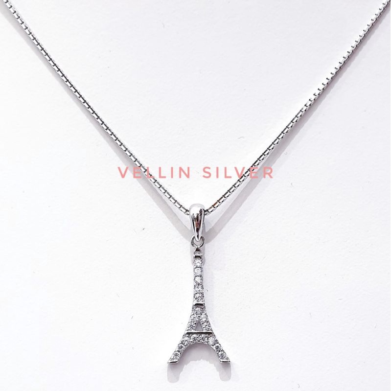 Kalung Santa Liontin Eiffel Silver 925 Lapis Emas Putih - Kalung Perak Wanita Bandul Eiffel 925 Asli