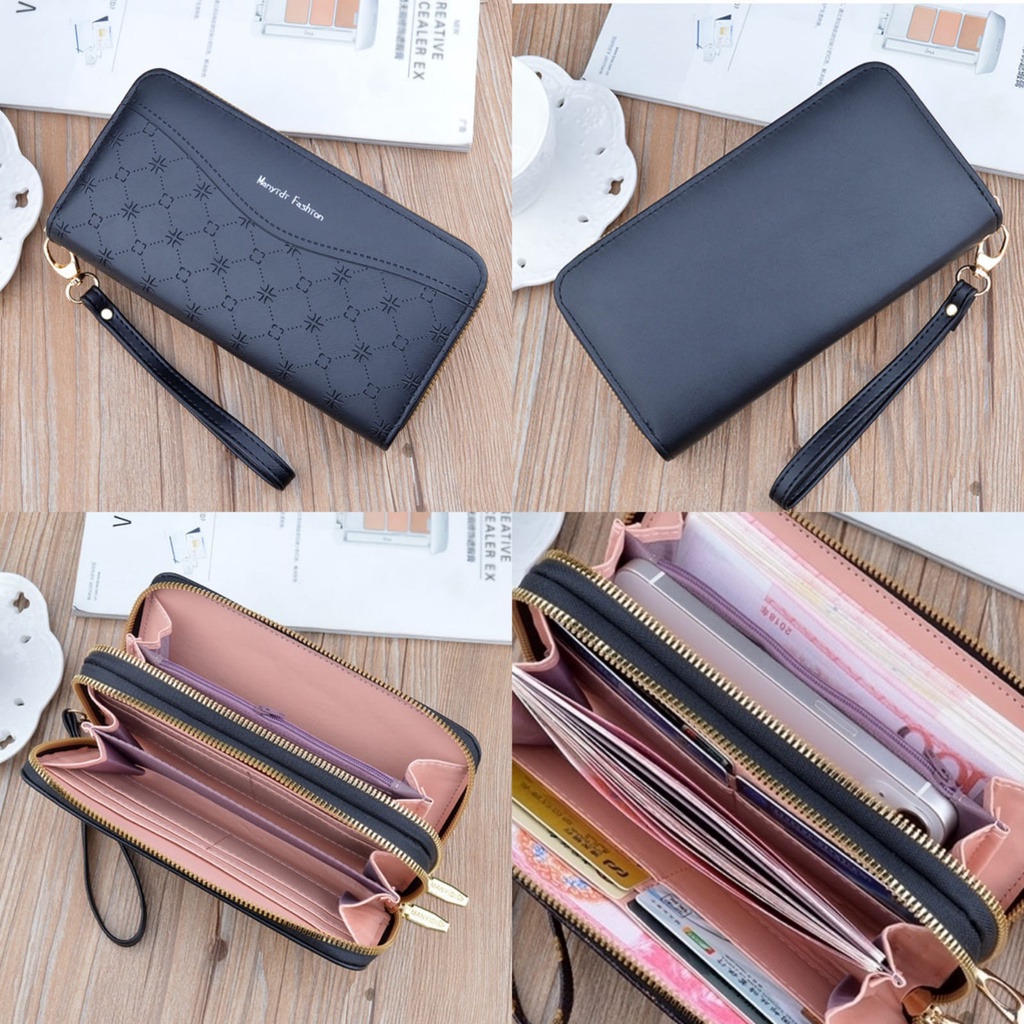 DOMPET PANJANG WANITA BRANDED BATAM REMAJA KEKINIAN CEWEK IMPORT 2 RESLETING MUAT HP KULIT HITAM MODICA WA639B5 PREMIUM KARTU KOIN  SIMPLE LUCU KOREA FASHION