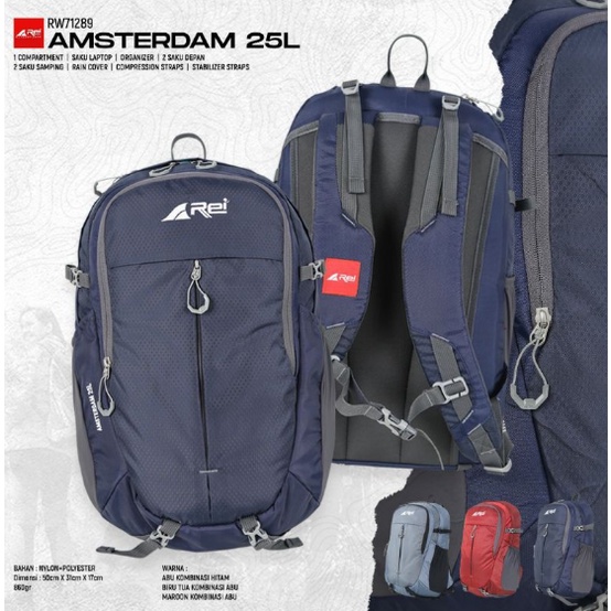 REI TAS RANSEL PUNGGUNG TAS LAPTOP AMSTERDAM 25L BLACK NAVY