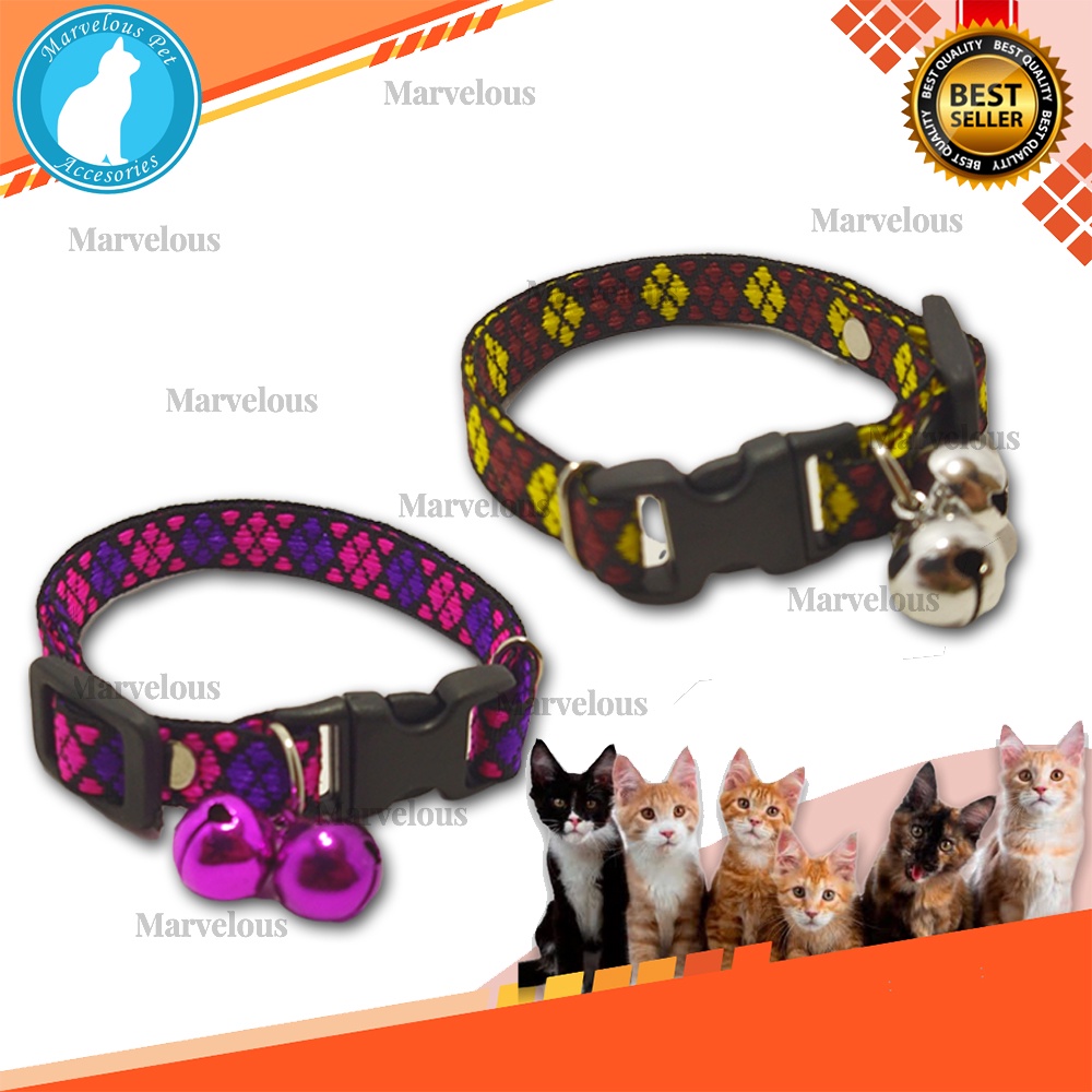 Kalung Kucing Motif Kotak Dua Lonceng 12 mm / Kalung Kucing Lucu / Kalung Anjing Kecil