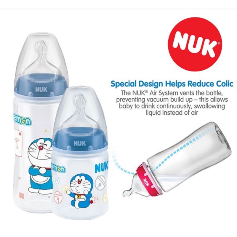 Made In Germany - NUK Botol Susu Wide Neck Anti Colic Air System / Botol Susu dengan Handle NUK Doraemon Learner Training Spout Sippy