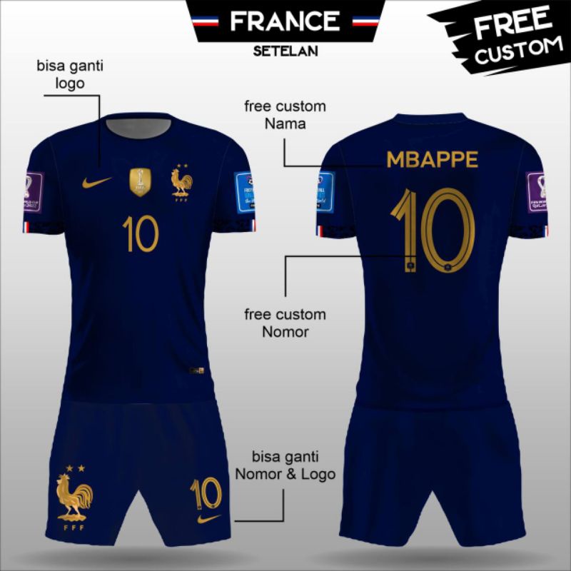 Jersey baju bola France home world cup 2022 Jersey Perancis home