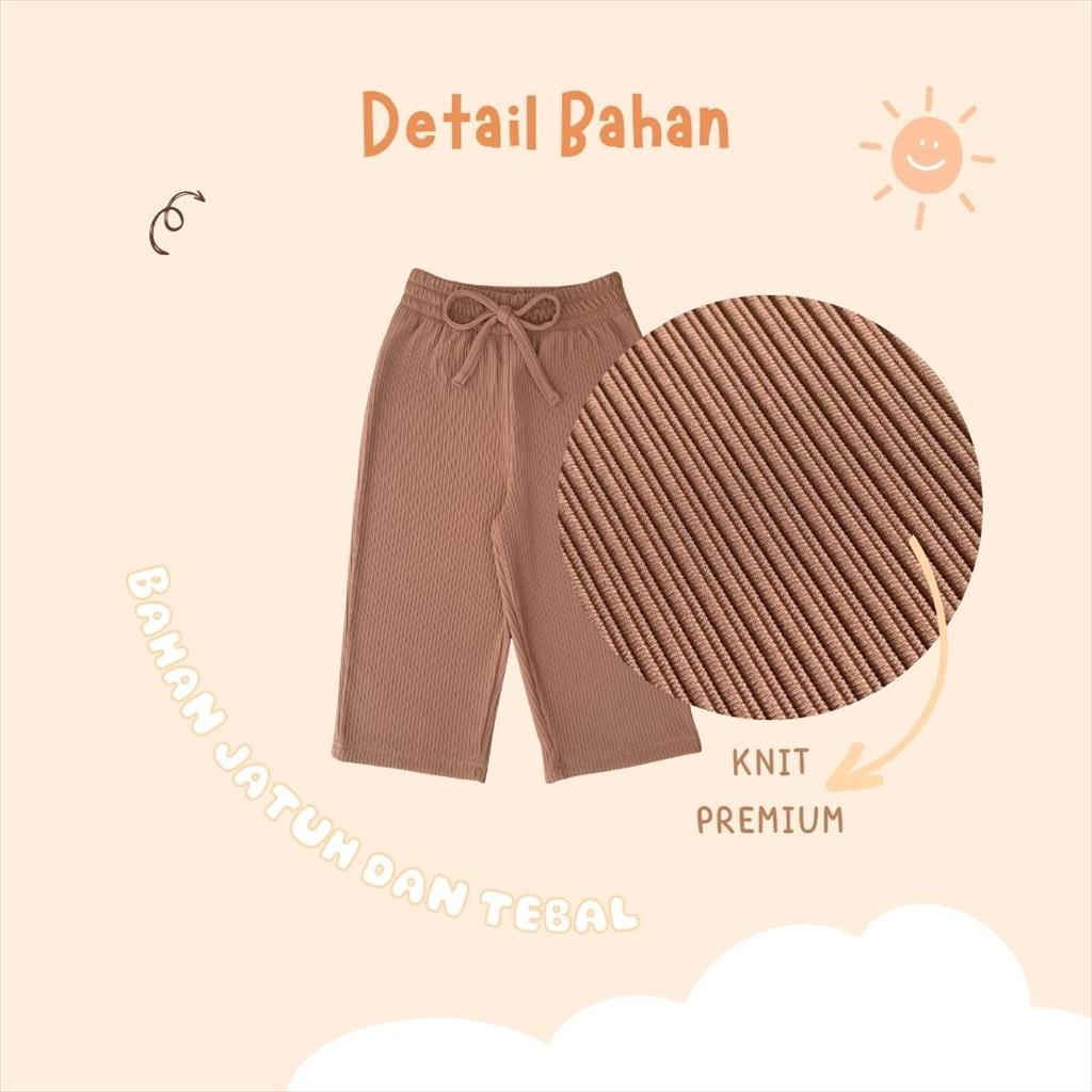 Yobebee Celana Kulot Panjang Flo Knit Anak Perempuan Usia 2 4 6 8 Tahun Bawahan Kids Pants Kaos Tebal Knit Salur Strech Model Casual Santai Girls Anak Cewek