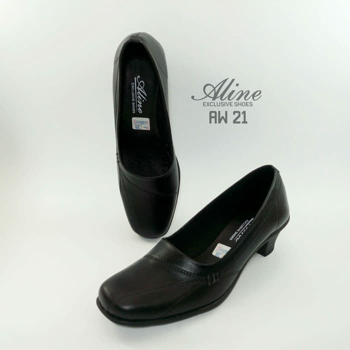 Aline Sepatu Pantofel Wanita Hak 5 Cm Pump Big / Chunky Heels Hitam Formal Guru Kantor Kerja AW21