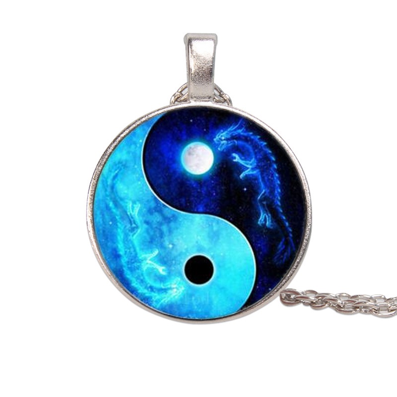 Kalung Rantai Liontin Batu Permata Yin Yang Tai Chi Bulan Naga Gaya Retro Eropa Amerika Untuk Aksesoris Sweater