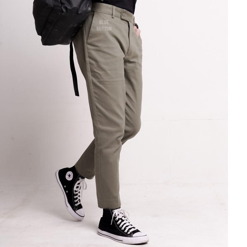 SALE BlueButton Smart Chino Ankle Pants Sage Kekinian SLIM FIT Stretch Magic Waist Celana Panjang Pr