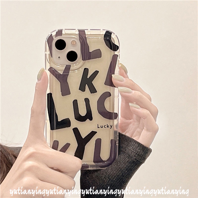 IPHONE Fashion Graffiti Simple Alfabet Inggris Lucky Case Kompatibel Untuk Iphone11 7 6 8 6S Plus 13 14 12 Pro MAX XR X XS MAX Airbag Shockproof Bening Lembut Anti Jatuh Cover