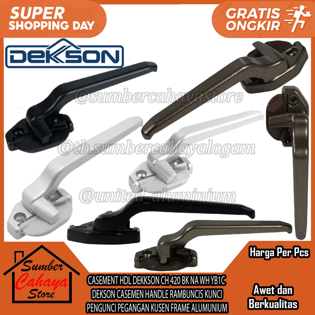 RAMBUNCIS JENDELA CASEMENT HANDLE ALUMINIUM DEKKSON CH 420 L/R BK NA WH YB1C KIRI KANAN DEKSON CASEM