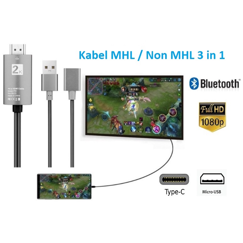 Kabel MHL 3 in 1 USB Type C Micro USB Lightning to HDMI Full HD