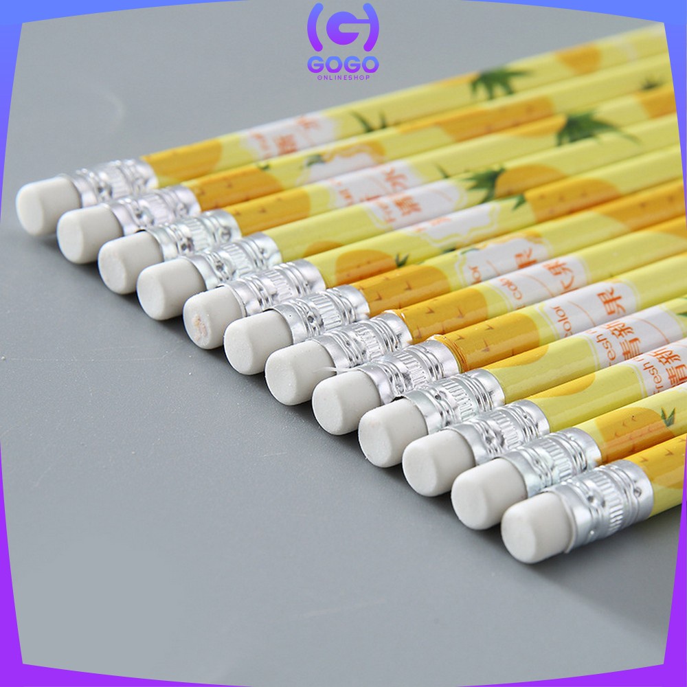 GOGO-A49 Pensil Kayu Set 12IN1 Motif Buah Dengan Penghapus Praktis / Pensil 12pcs Alat Tulis Sekolah Pencil Fruits With Eraser Import