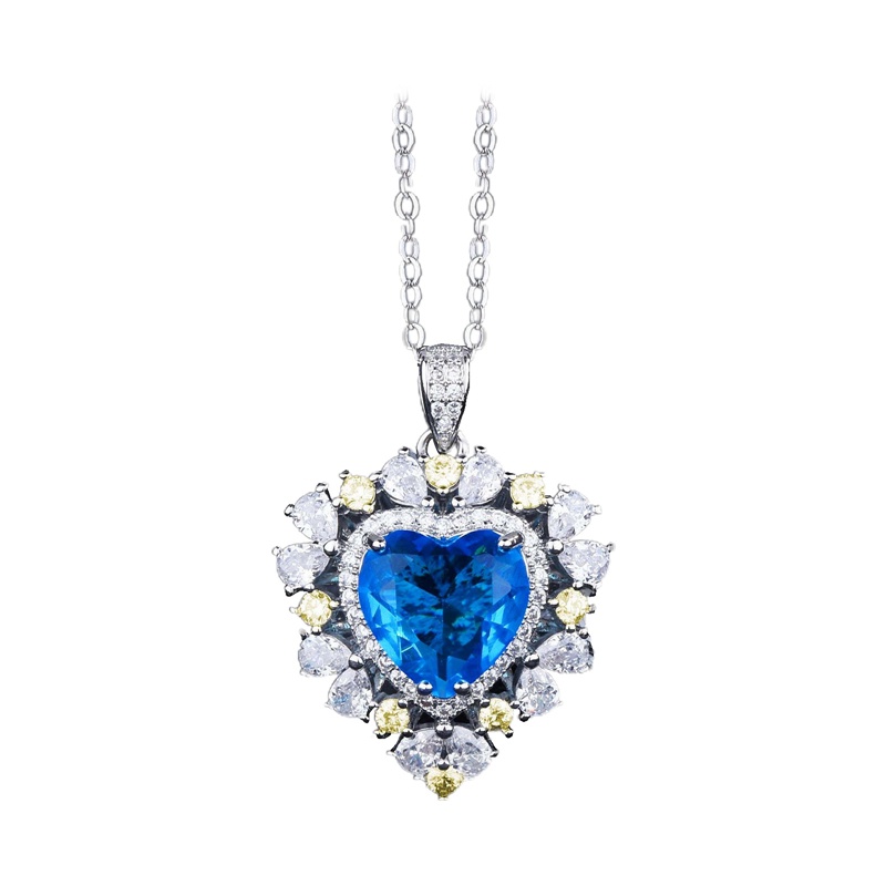 925 Sterling Silver Liontin Kalung Biru Laut Lab Topaz Liontin Kalung Dengan Rantai Wanita Choker Charms Fashion Perhiasan