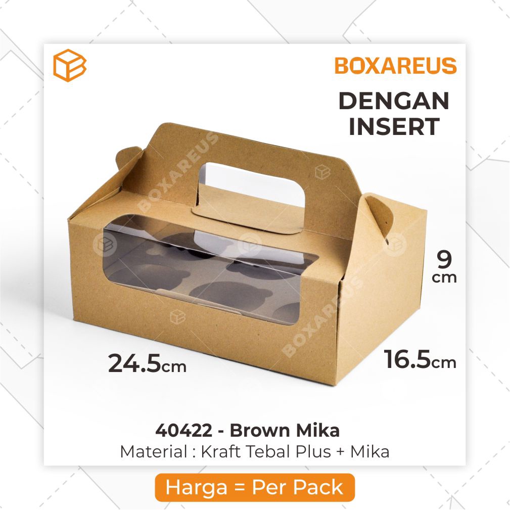 Dus Kue, Box Kue, Cake Box, Cup Cake Box | 40422 Brown DENGAN INSERT (10pc)