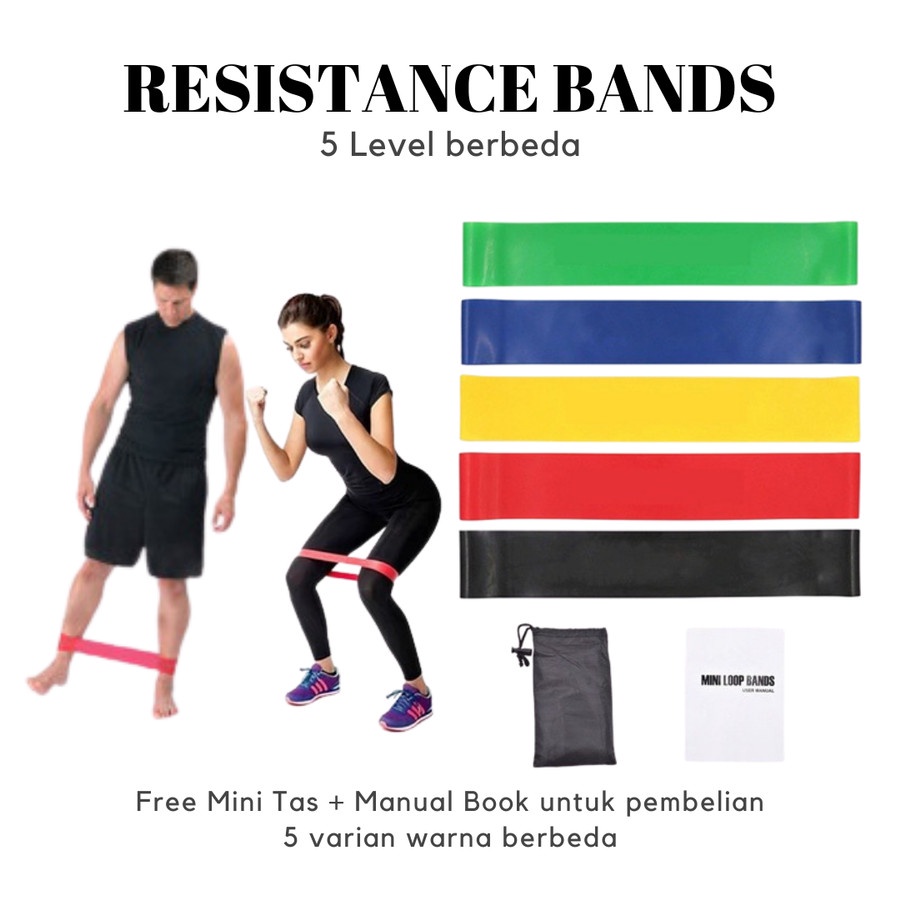 Tali Resistance Loop Band 5in1 Tali Karet Elastis Olahraga Yoga Gym Fitness