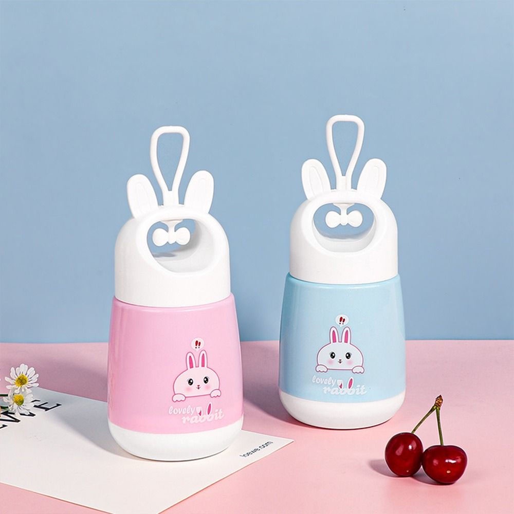 Botol Minum Kaca Lovely Rabbit Kelinci Tutup Mudah Di Pegang Ada Gantungan 380ml BPA Free - BMK005