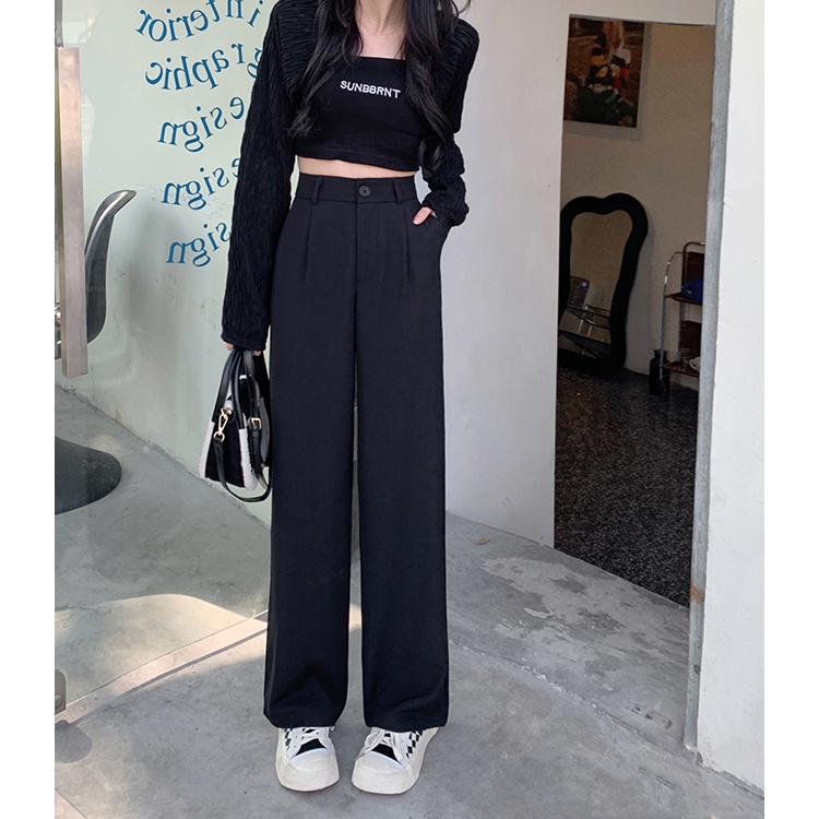 celana hitam-celana korea kulot panjang-celana hitam cewek kekinian highwaist