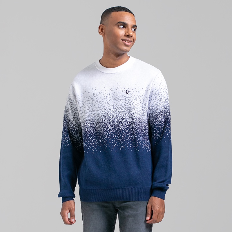 Greenlight Original Jaket Sweater Rajut 100% Cotton Katun Round Neck Gradual Pria Biru 050822