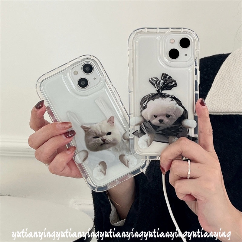 IPHONE Couple Casing Ponsel Kucing Anjing Lucu Kompatibel Untuk Iphone11 12 14 13 Pro Max XR 7Plus X7 8 6 6s Plus XS Max Transparan Shockproof Airbag Kreatif Kantong Plastik Lembut Tpu Penutup Belakang