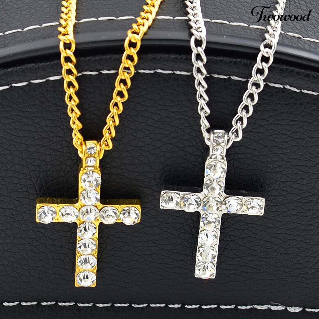 Twowood Liontin Kalung Kepribadian Klasik Trendi Hadiah Hari Valentine Paduan Salib Berlian Imitasi Rantai Kalung Aksesoris Pacaran
