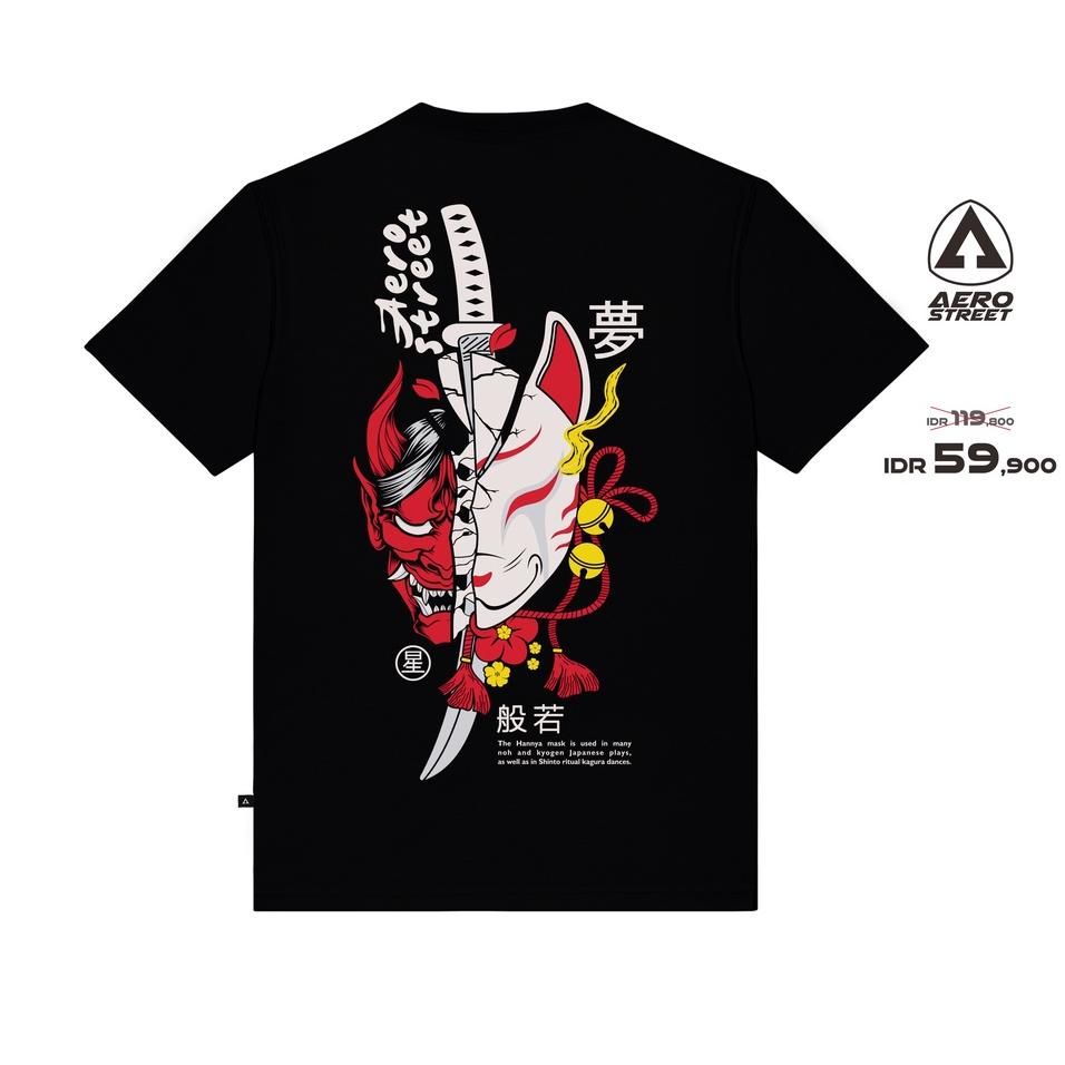 Terbaru Aerostreet T Shirt Hannya Kitsune Hitam Kaos T-Shirt Tshirt AADAA