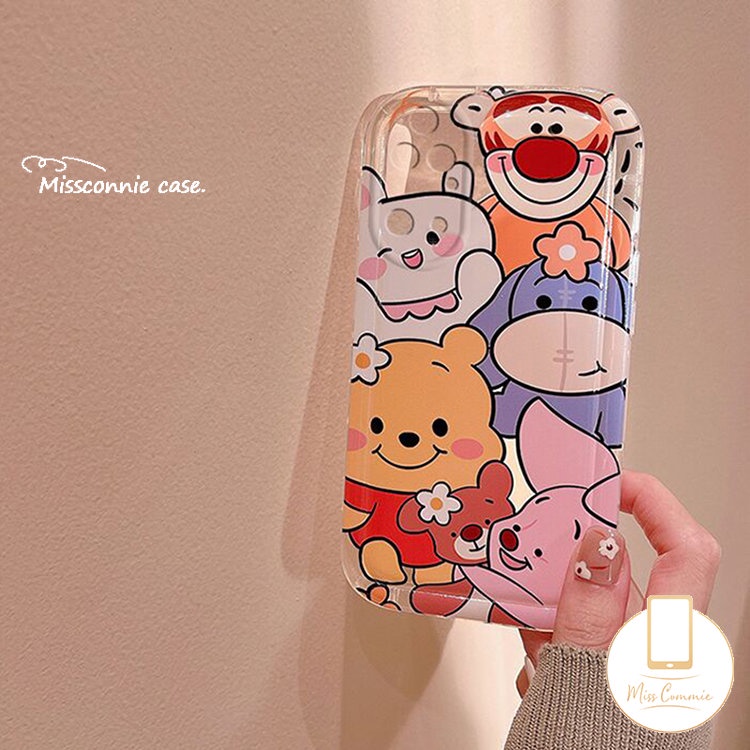 IPHONE Cute Bear Full Back Phone Case Kompatibel Untuk Iphone11Xr 7 8 Plus XS Max X 6 6s Plus 12 14 Pro Max 13 Pro Max SE 2020 Shockproof Airbag Kartun Winnie The Pooh Soft TPU Case