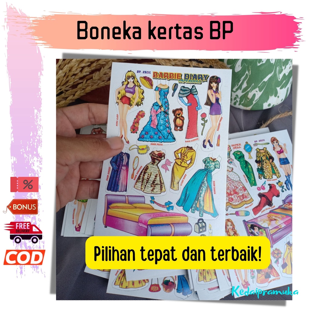 Boneka Kertas Bongkar Pasang Mainan BP Paper Dolls Barbie Warna Pelangi Tema Modern Per lembar