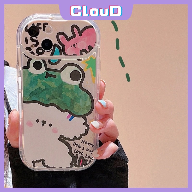 IPHONE Kartun Kelinci Flip Make Up Mirror Case Kompatibel Untuk Iphone7 8 Plus 11 Pro Max XR X XS Max 13 11 12 14 Pro Max SE 2020 Graffiti Hewan Lucu Kodok Anjing Soft Case