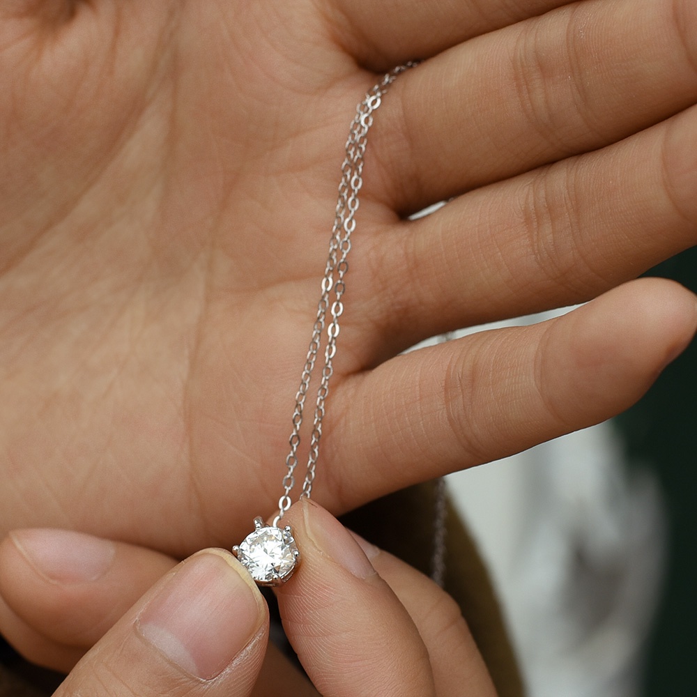 Pernikahan Pengantin Perhiasan Gadis 1karat Real Moissanite Liontin Kalung100% S925 Sterling Silver Klavikula Kalung Wanita Wanita Sederhana Elegan Rantai Kalung