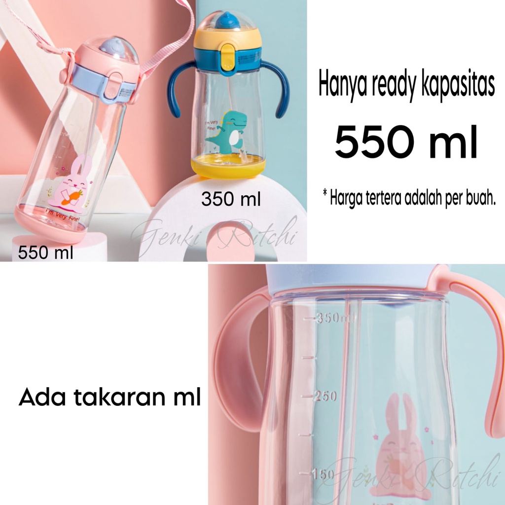 BOTOL MINUM TRITAN BPA FREE BUBBLE POP 550ML DENGAN SEDOTAN &amp; TALI