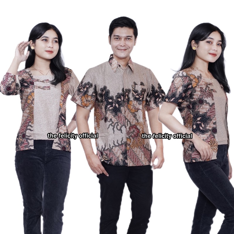 Batik Couple Wanita Pria Atasan Kemeja Atasan Blouse Batik Modern Motif akar