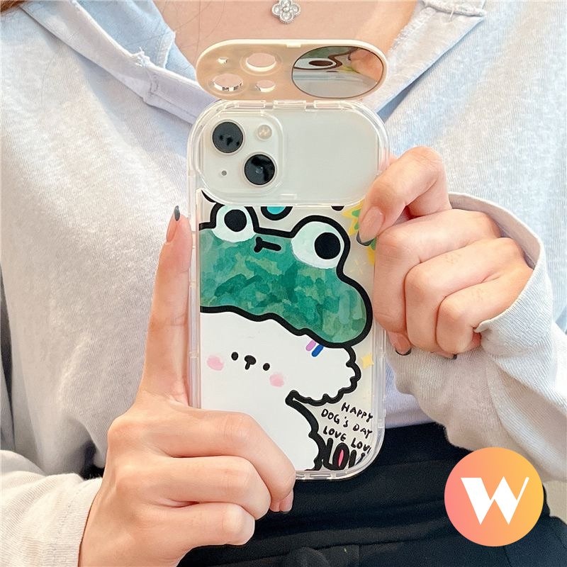 Kelinci Lucu Flip Make Up Mirror Case Kompatibel Untuk IPhone 11 Pro Max 7Plus 87 Plus XR X 13 11 12 14 Pro Max XS Max SE 2020 Graffiti Kartun Hewan Kodok Anjing Lembut Kembali Cove