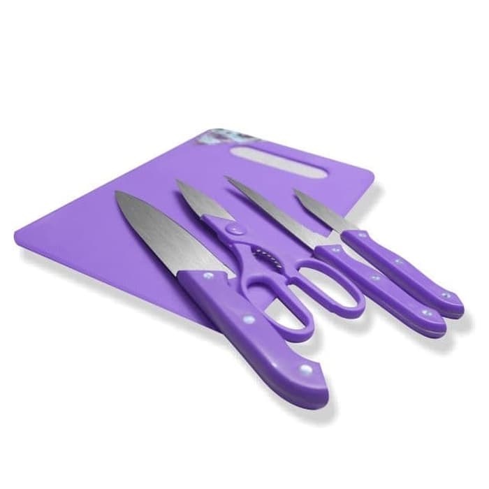 Set Peralatan Dapur Kitchen Tool  (Pisau + Talenan + Gunting) / Knife Set / Talenan Set / Pisau Talenan Set - Paket Set Dapur 5 IN 1 Pisau Isi 4 + Talenan Pisau Kecil Sedang Besar Gunting