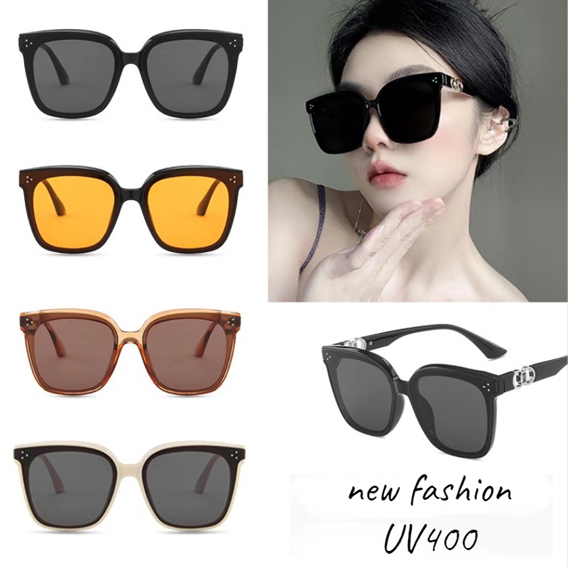 (YUZHU) Cincin Gesper Persegi Padi Kuku Kacamata Hitam Wanita Korea Fashion INS Gaya Oversized Frame Hollow Sunglasses