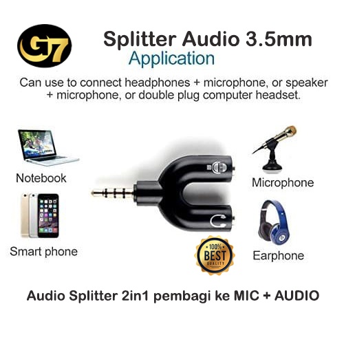 Splitter Audio U Shape 2in1 Pembagi Mic &amp; Audio Headset Earphone Jack 3,5mm Male to Dual Female For Microphone Headphone Handphone Komputer Speaker Laptop PC