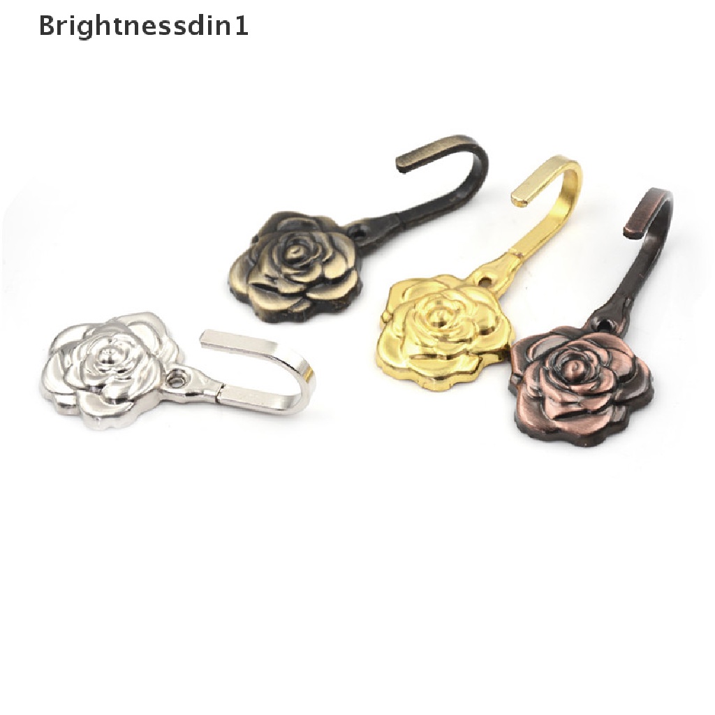 [Brightnessdin1] 2pcs/set New Rose Pattern Metal Curtain Hooks Rumah Dinding Pintu Dekoratif Kait Belakang Butik