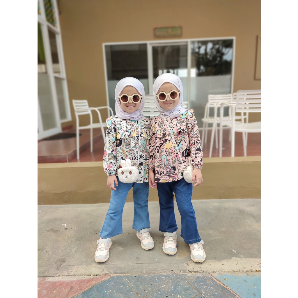 KALILA - RIBIE Setelan Baju Anak Perempuan Blouse + Celana Jeans Usia 1 - 7 Tahun