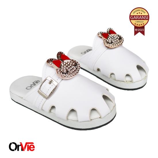 Sepatu Slop Anak Perempuan Dengan Manik Kelinci Mutiara | Sendal Flat Formal Onvie