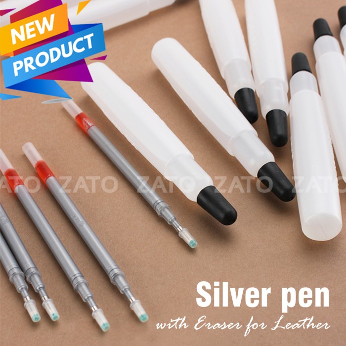 

new sale !!! NEW Leather pen - Bolpen kulit - penanda pola - Eraser - Penghapus - Silver Pen