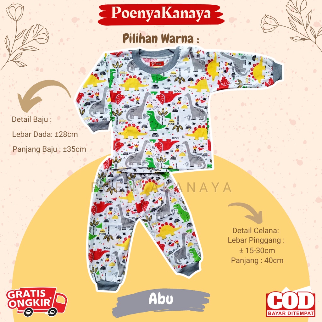 Setelan Baju Bayi Piyama Bayi Panjang DINOSAURUS FULL PRINT Viori Size 6-18 Bulan SPY71