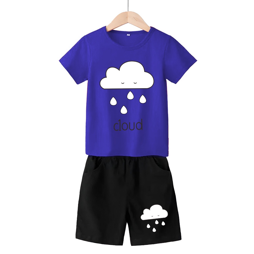 Baju Stelan 3/4 Anak Cowok  Cloud Awan Cewek  Usia 1 - 4 Tahun Celana Pendek Harian