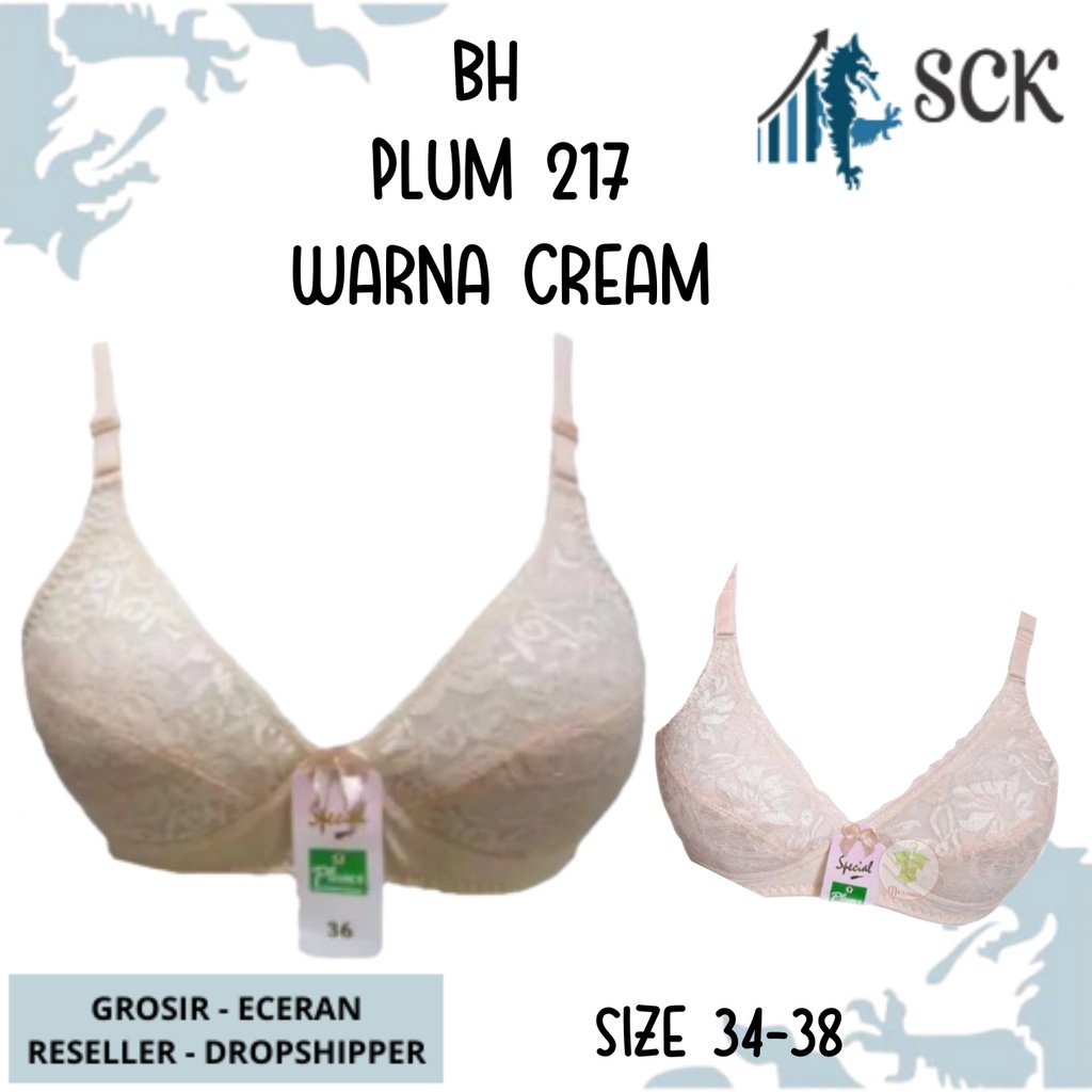 BH PLUM 217 Warna Cream Size 34-38 Kait 1 (34-36) Kait 2 (38) / BH Busa Tipis Tanpa Kawat - sckmenwear GROSIR