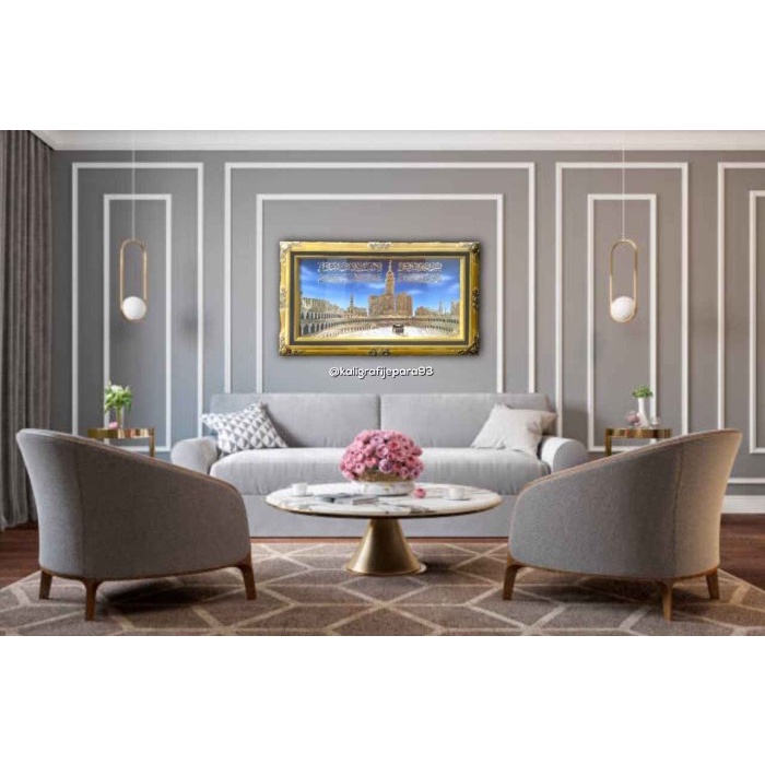 Hiasan Dinding Makkah, Masjidil Haram Mewah Kuningan Asli 143x85cm