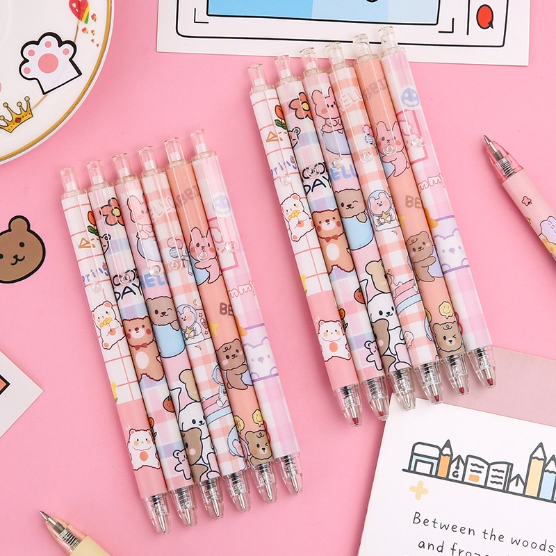 [Warna Random] 1pc Pena Gel Motif Beruang Kartun Lucu 0.5mm Isi Ulang Tulisan Hitam Pena Netral Perlengkapan Kantor Sekolah
